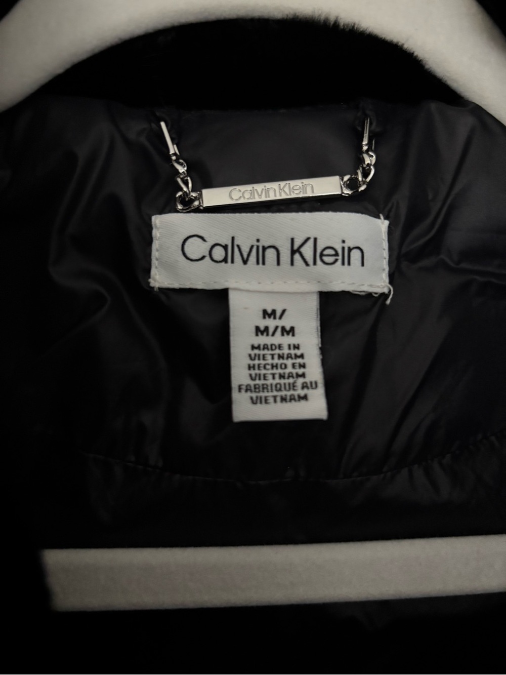 Calvin Klein Black Quilted Faux Fur Collar Vest Size M